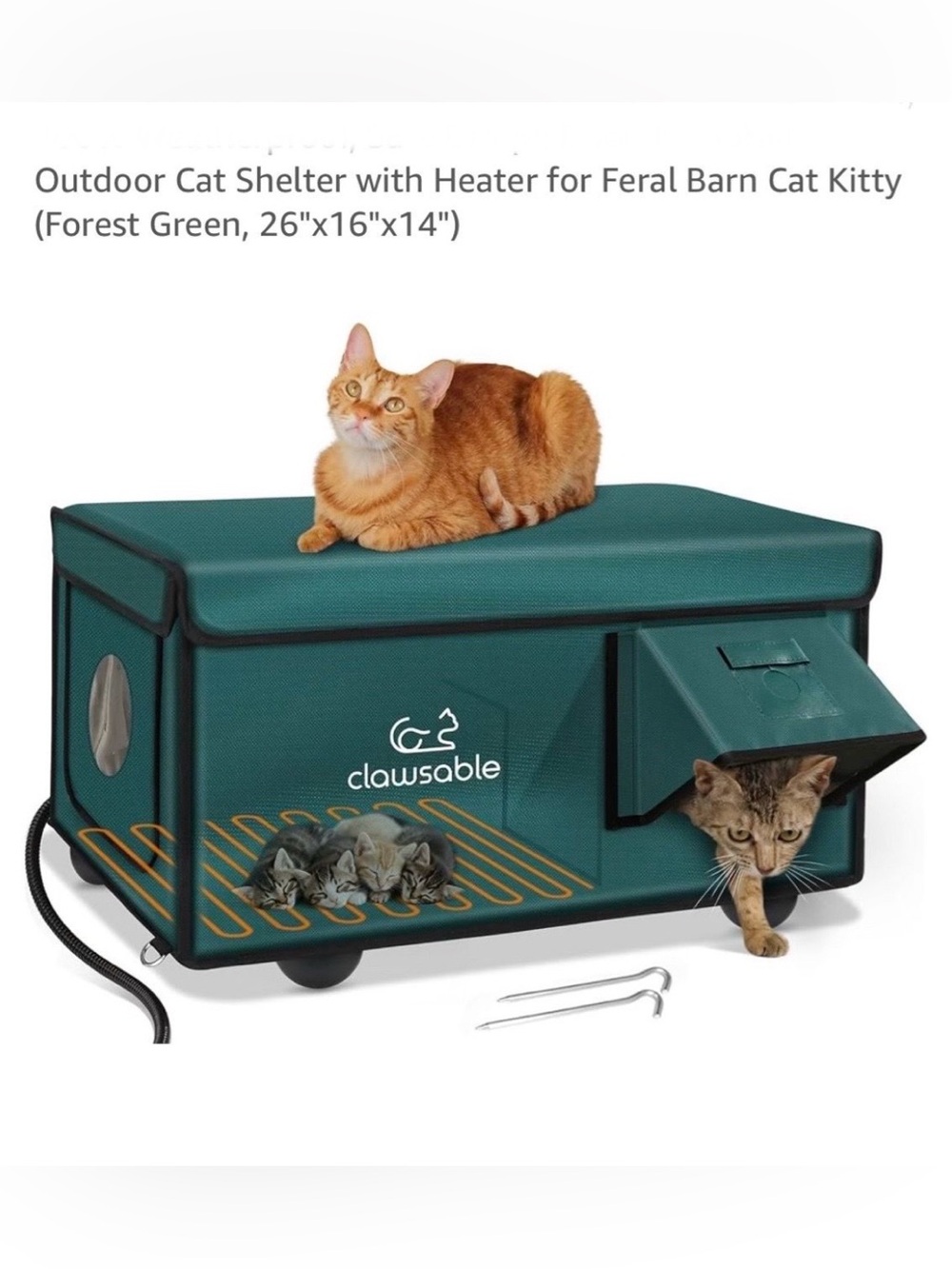 Heated Cat House for Outside Cats Winter, 100% Weatherproof, Safe